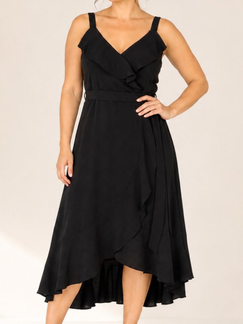 Hutch Eden Black Ruffle Wrap High Low Midi Dress L NWT $319 Dark Romantic